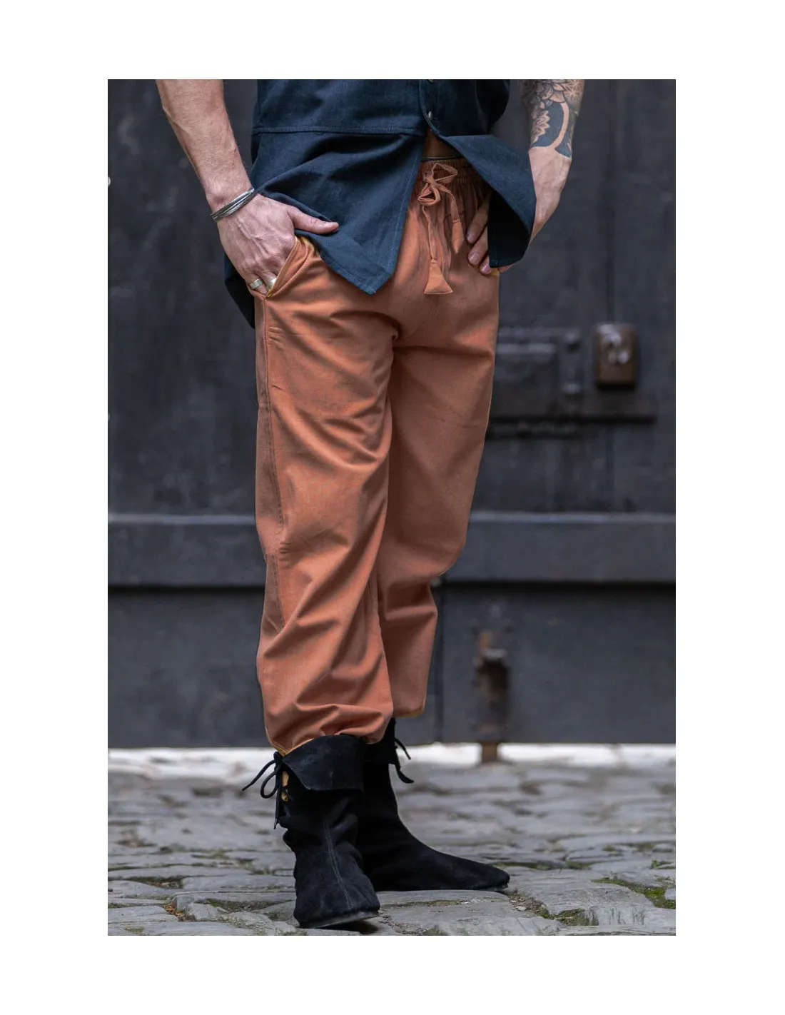 Pantalon médiéval unisexe couleur tabac avec bande élastique à la taille ⚔️