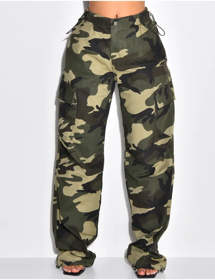 Pantalon parachute à poches cargo motif camouflage / 49877 - JEANS INDUSTRY