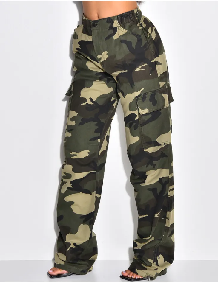 Pantalon parachute à poches cargo motif camouflage / 49877 - JEANS INDUSTRY