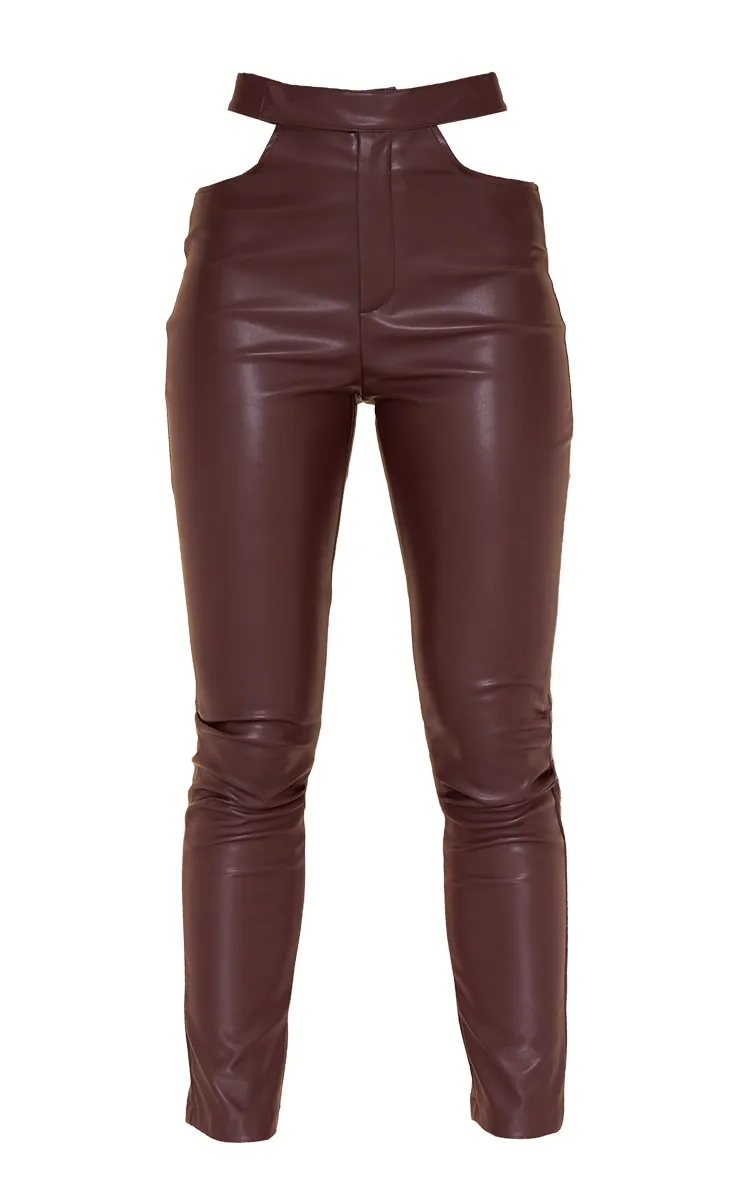 Pantalon skinny  marron chocolat foncé découpé