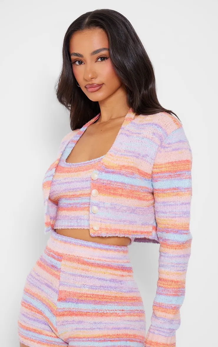 Petite Gilet court en maille tricot duveteuse multicolore