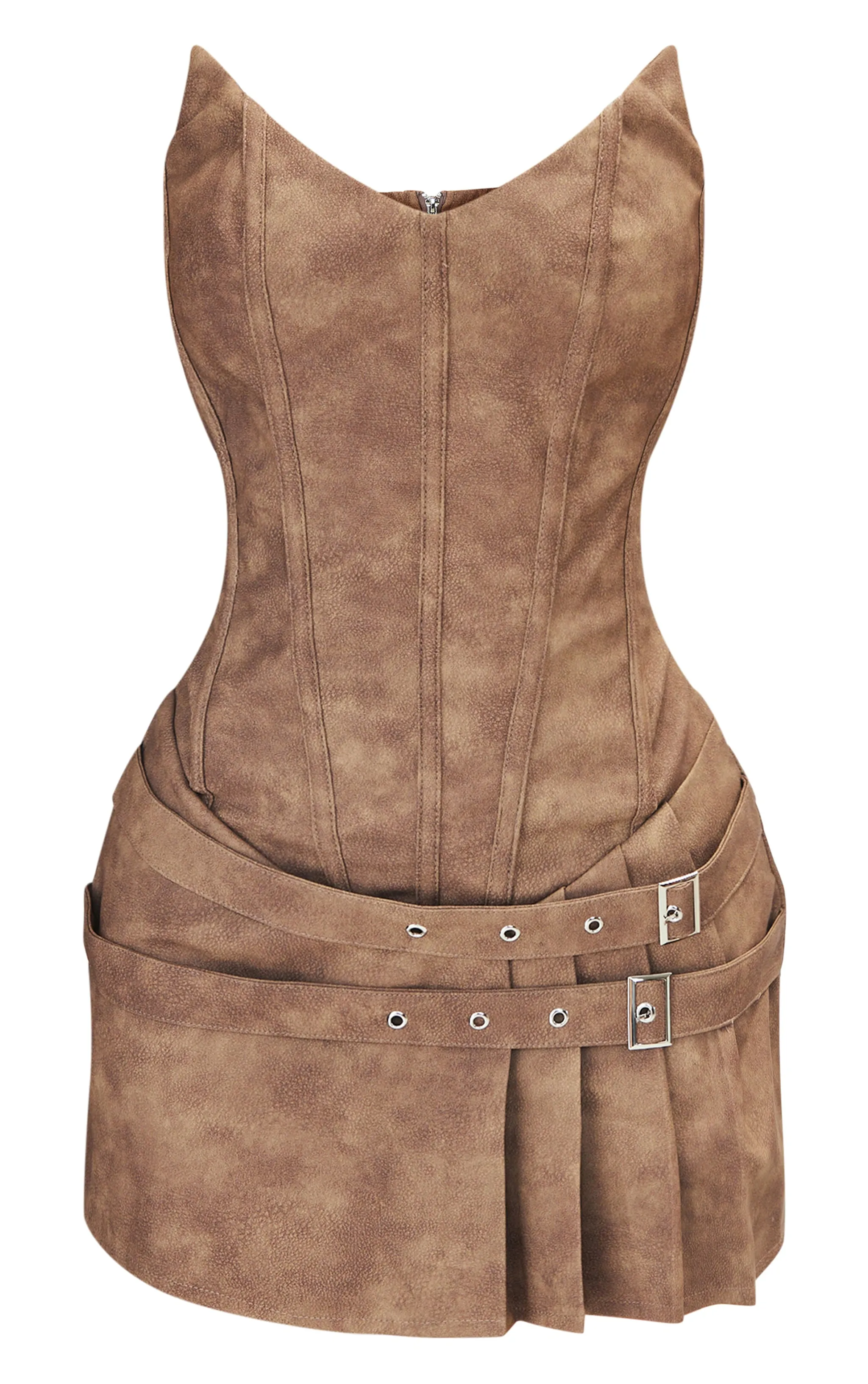 Petite Mini-robe bustier moulante taupe en PU