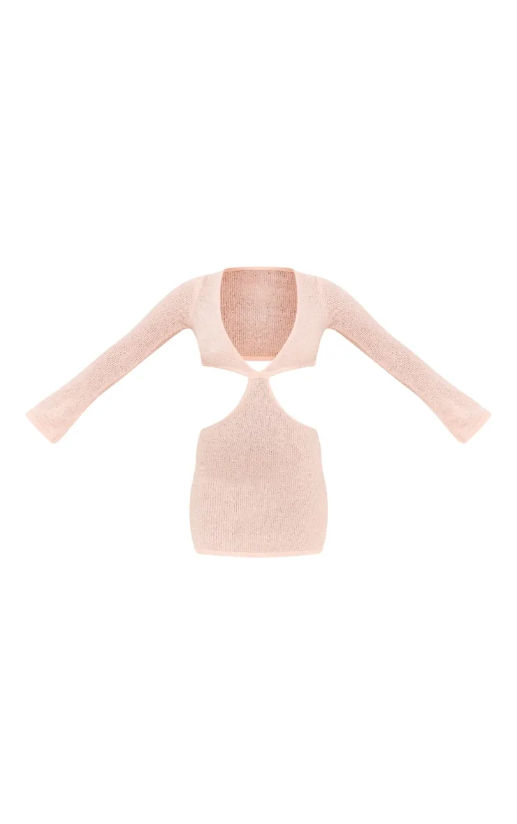 Petite Mini-robe en maille tricot rose bonbon à découpes