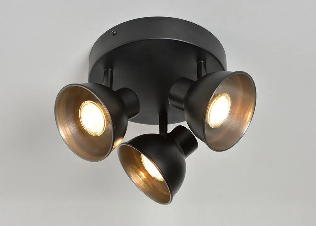 Plafonnier 3 spots design Corep Dock Noir Métal