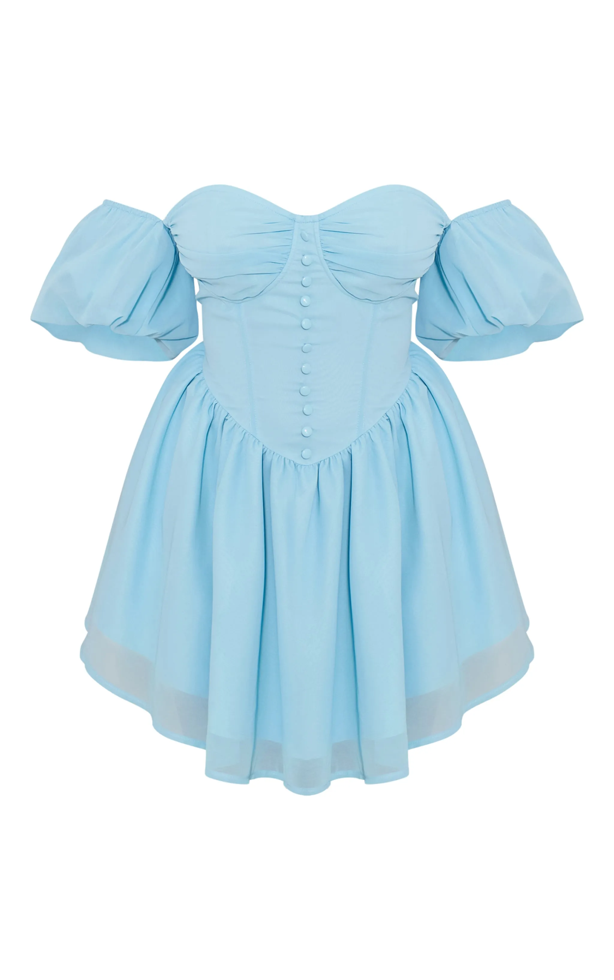 Plus Mini-robe bleu ciel à col bardot et boutons devant