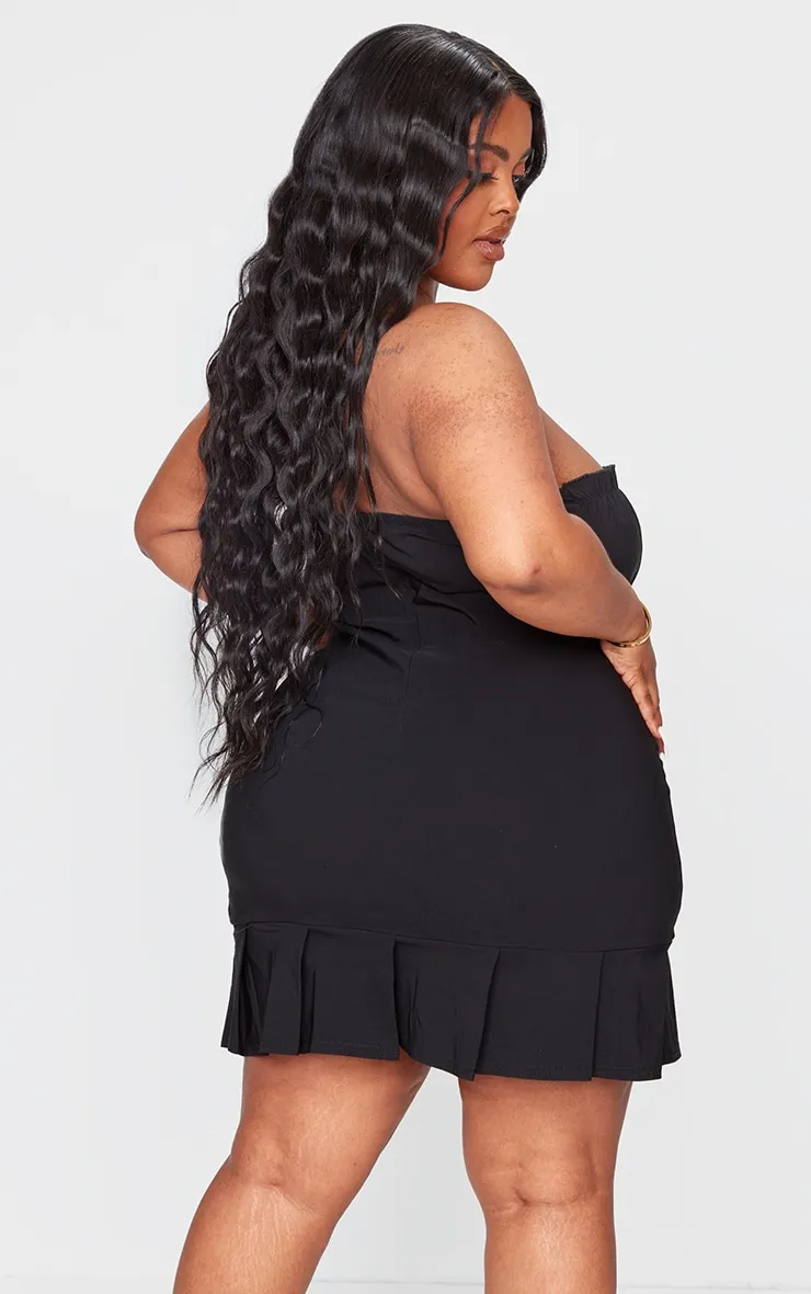 Plus Mini-robe bustier en maille tissée stretch noire à ourlet plissé