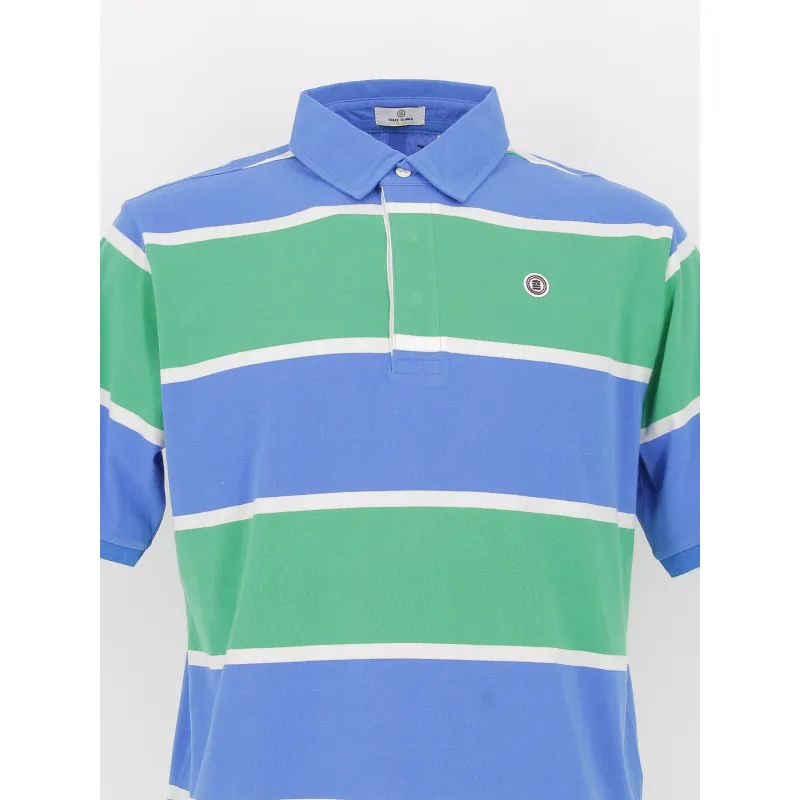 Polo rayé manches courtes bleu vert homme - Serge Blanco | wimod