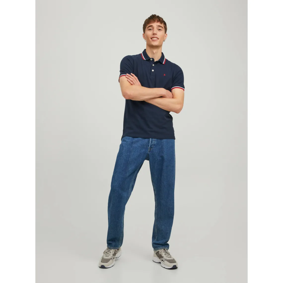 Polo Slim Fit Polo Manches courtes Bleu Marine en coton Flynn Jack & Jones - T-shirt / Polo Homme sur MenCorner