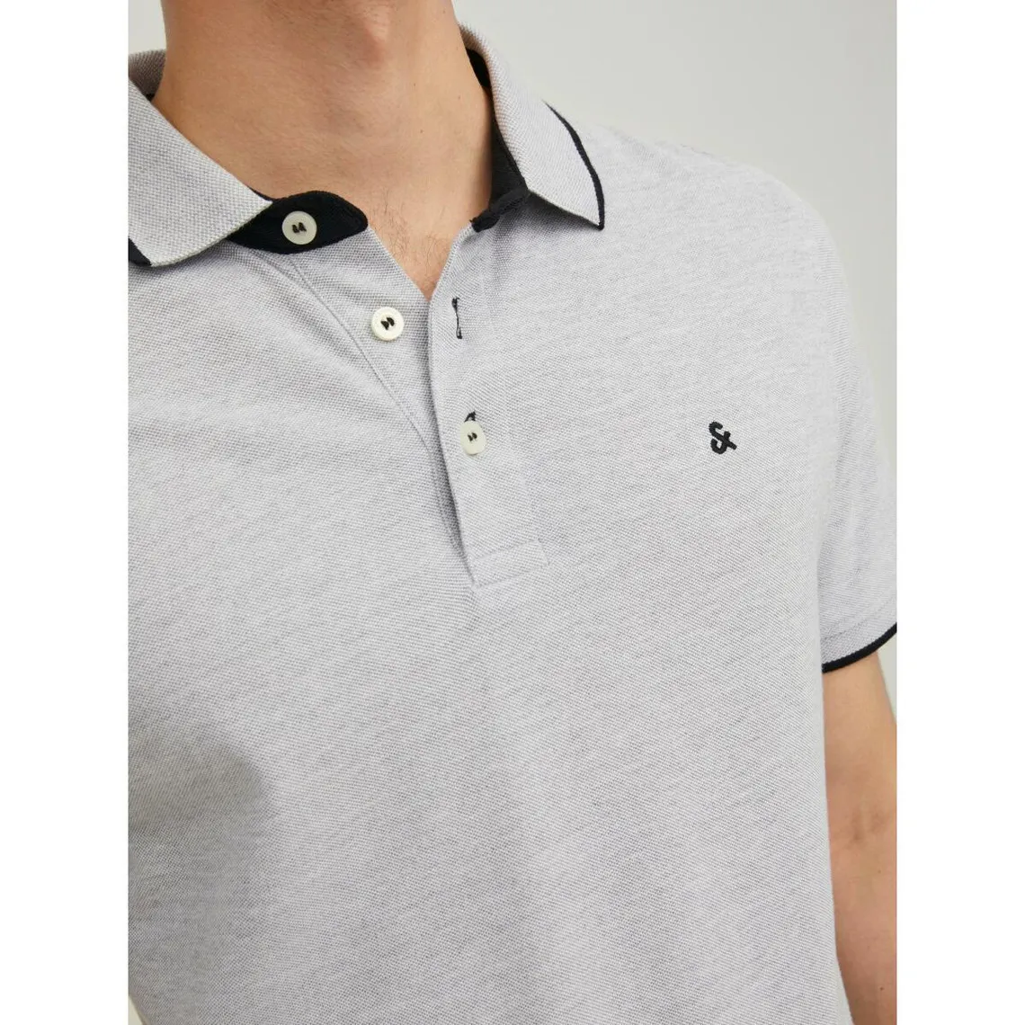 Polo Slim Fit Polo Manches courtes Gris Clair en coton Jack & Jones - Maillot de corps Homme sur MenCorner