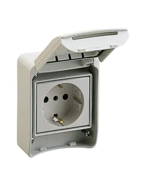 PratiKa prise PK gris clair 2P+T latérale 10/16 A CEE 7 IP 55 saillie SCHNEIDER 81141