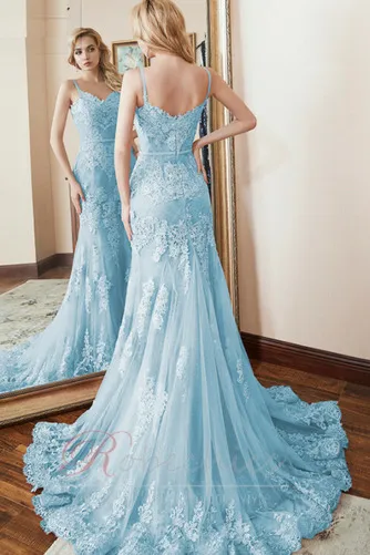 Robe de Soirée Printemps Couvert de Dentelle Epurée Traîne Courte