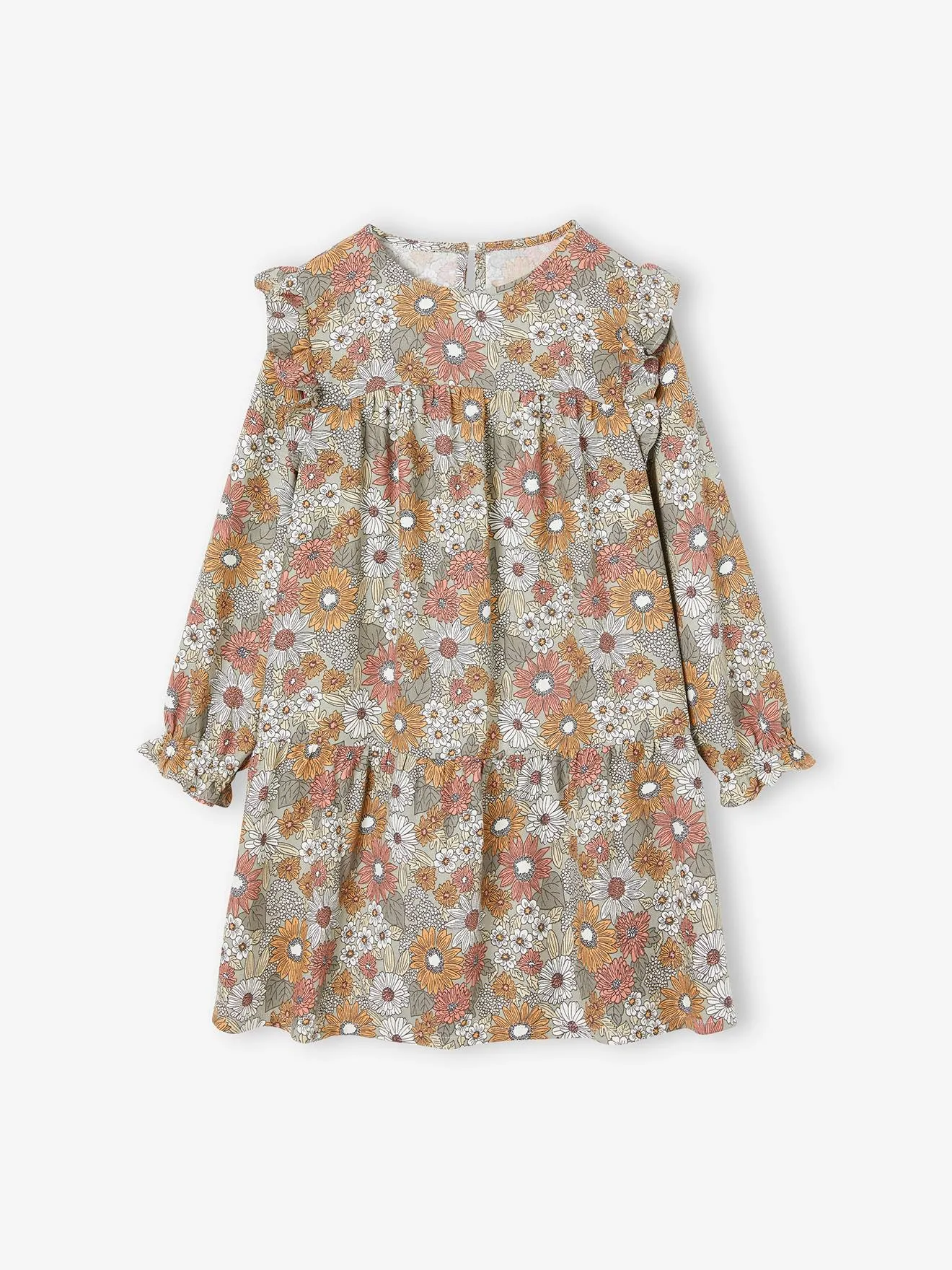 Robe imprimée fleurs manches volantées fille bleu nuit - Vertbaudet