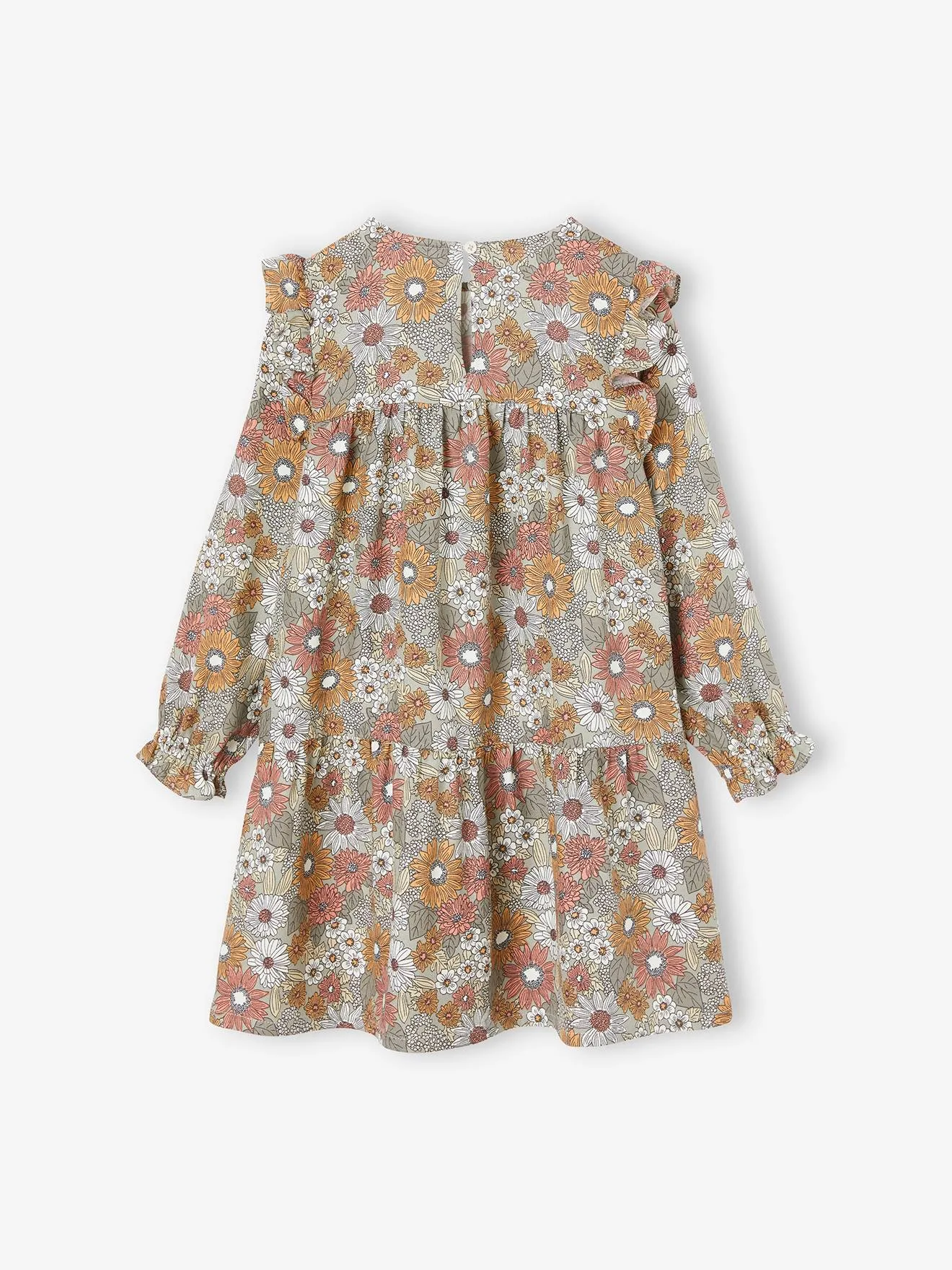 Robe imprimée fleurs manches volantées fille bleu nuit - Vertbaudet