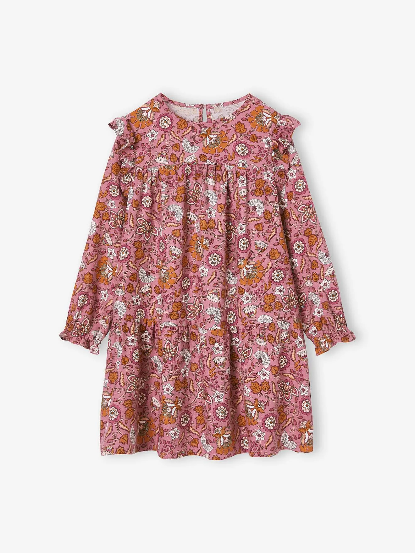 Robe imprimée fleurs manches volantées fille bleu nuit - Vertbaudet