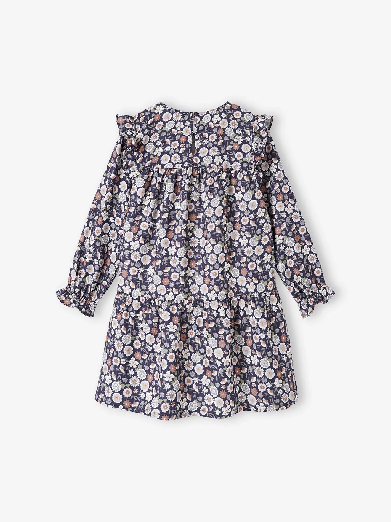 Robe imprimée fleurs manches volantées fille bleu nuit - Vertbaudet