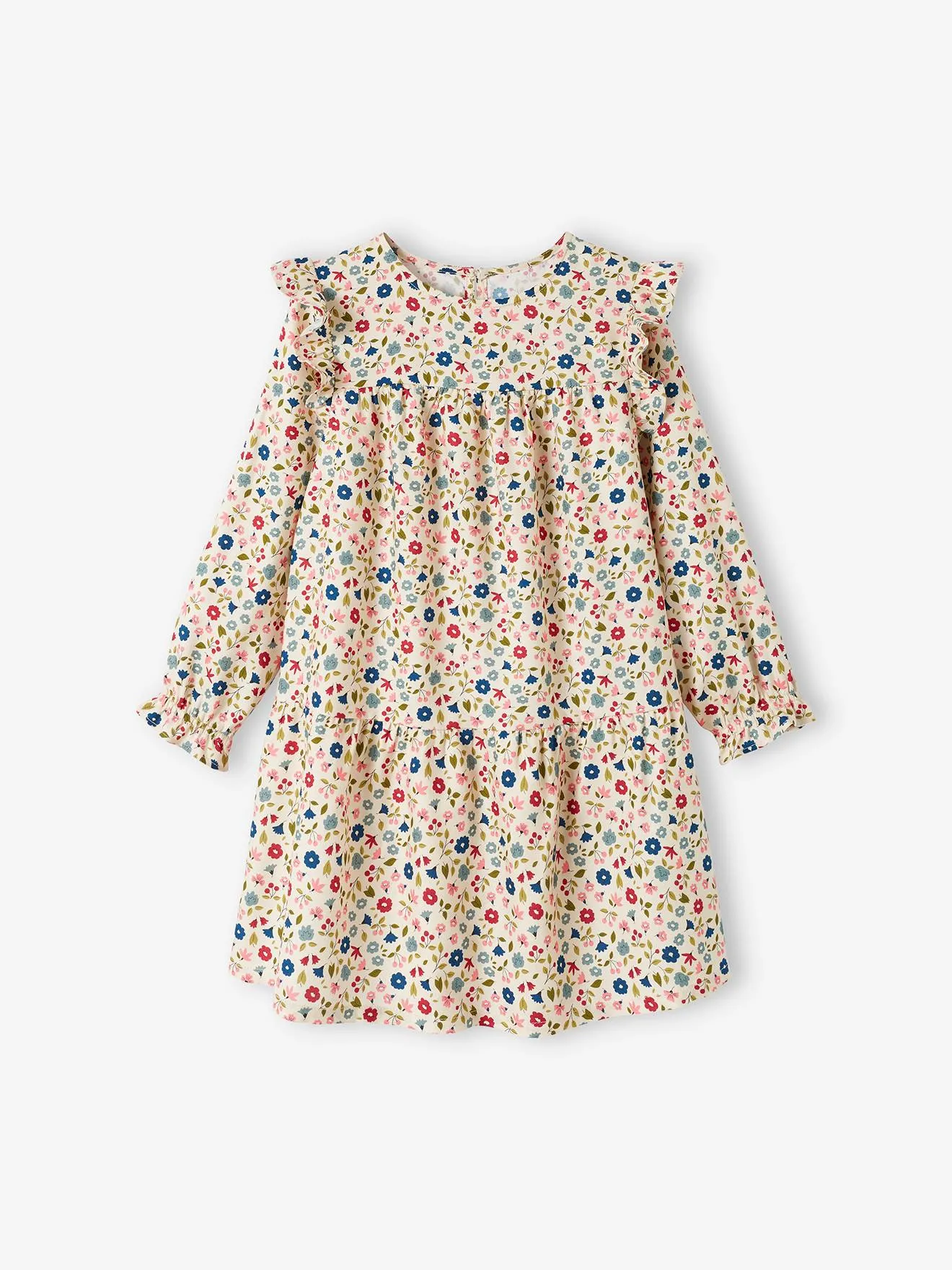 Robe imprimée fleurs manches volantées fille bleu nuit - Vertbaudet