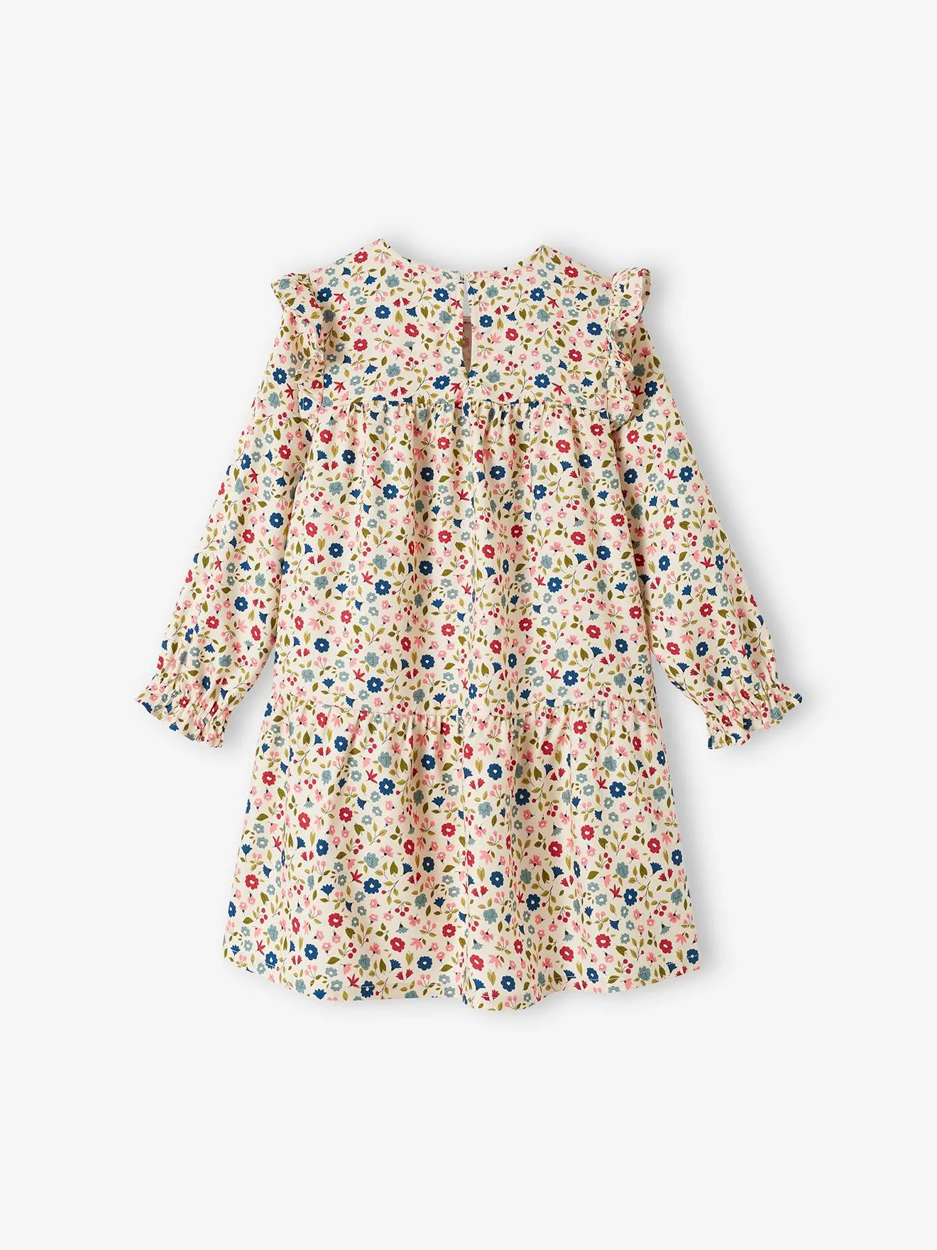 Robe imprimée fleurs manches volantées fille bleu nuit - Vertbaudet