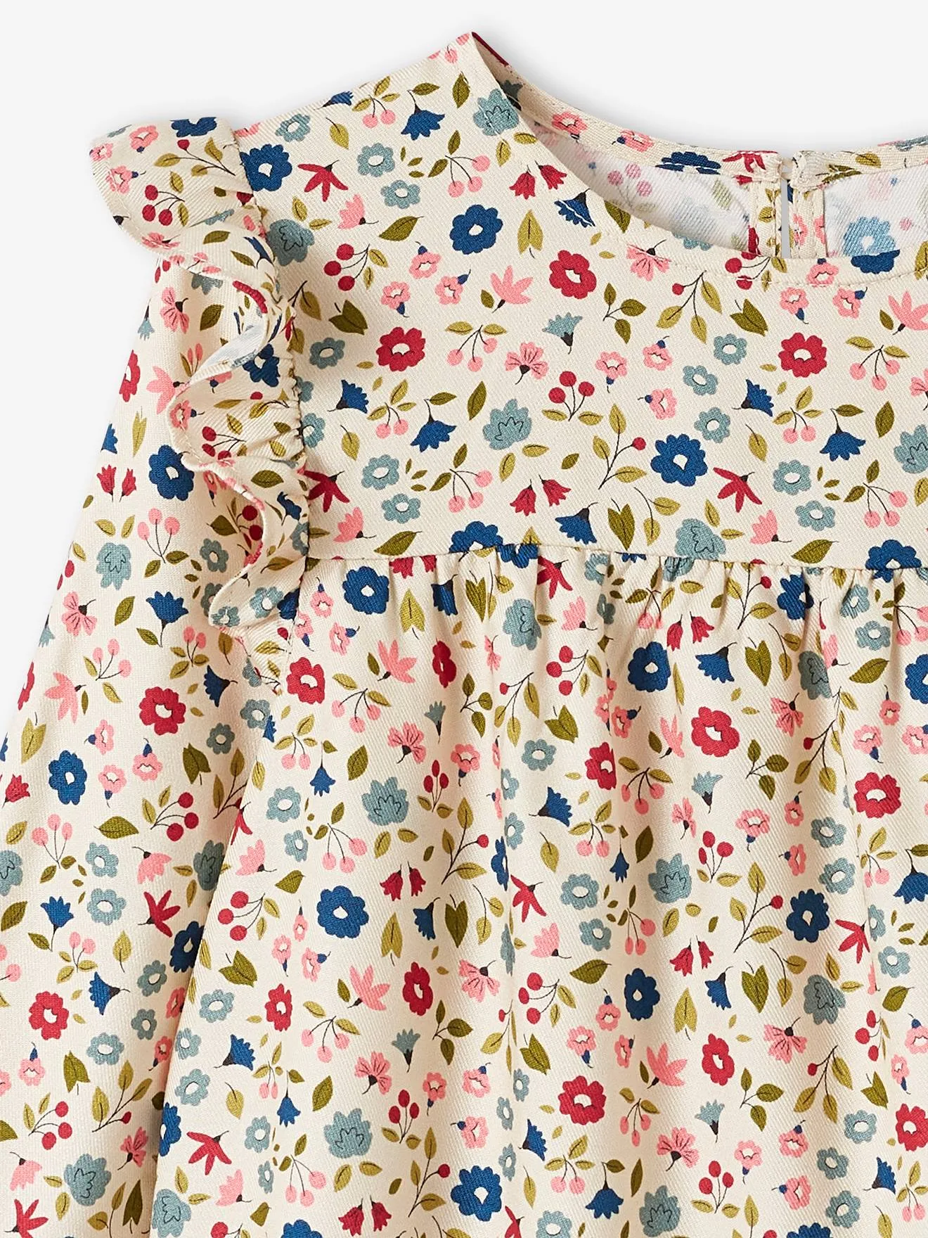 Robe imprimée fleurs manches volantées fille bleu nuit - Vertbaudet