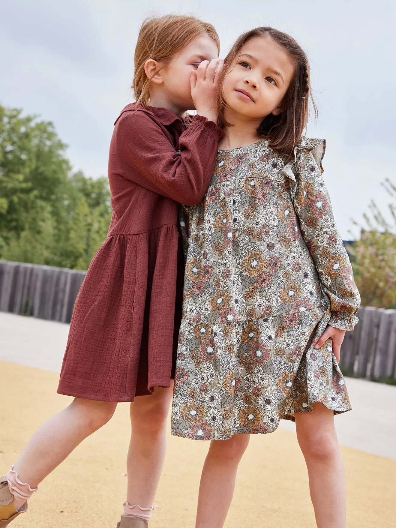 Robe imprimée fleurs manches volantées fille bleu nuit - Vertbaudet