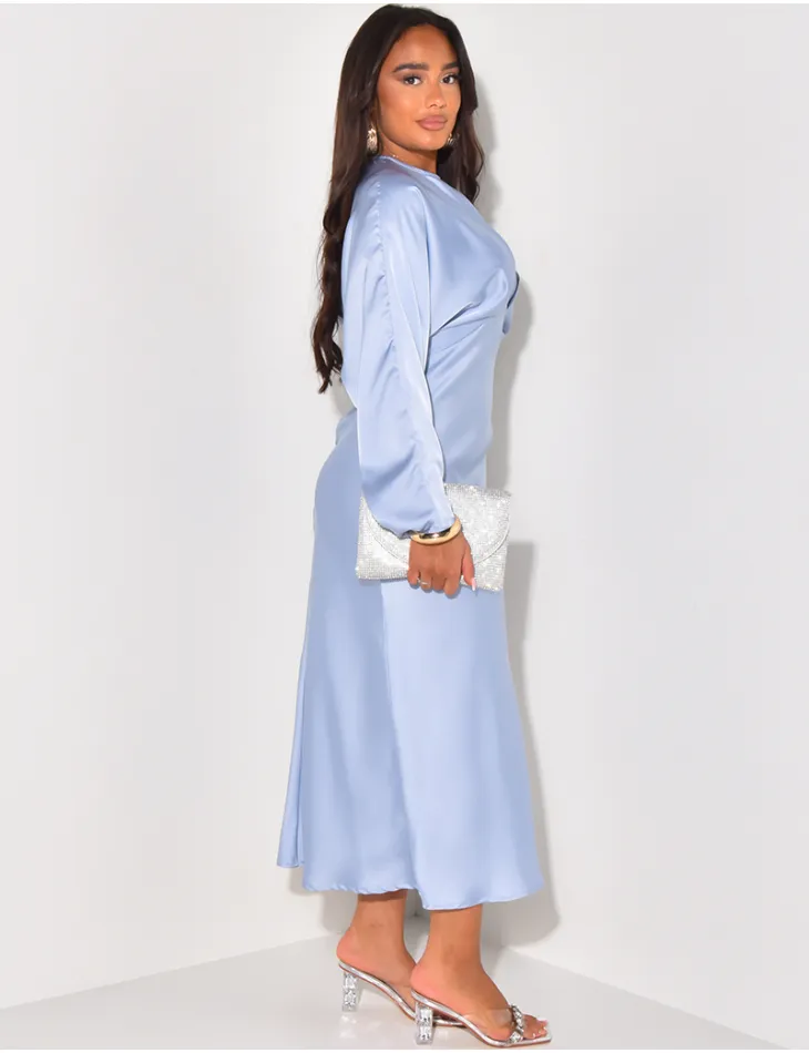 Robe longue en satin effet bouffante / 61369 - JEANS INDUSTRY