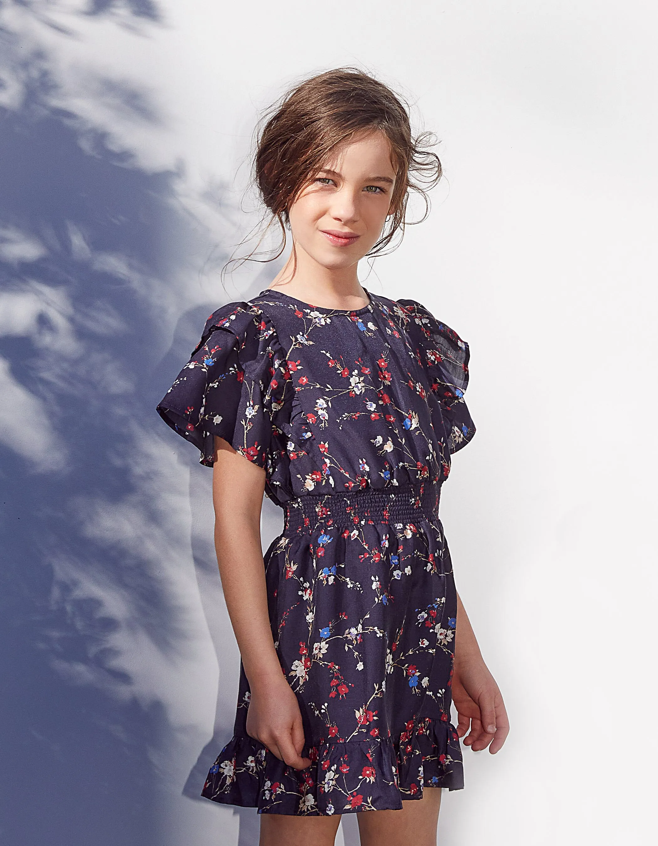 Robe marine mini me imprimé fleurs fille 