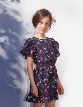 Robe marine mini me imprimé fleurs fille 