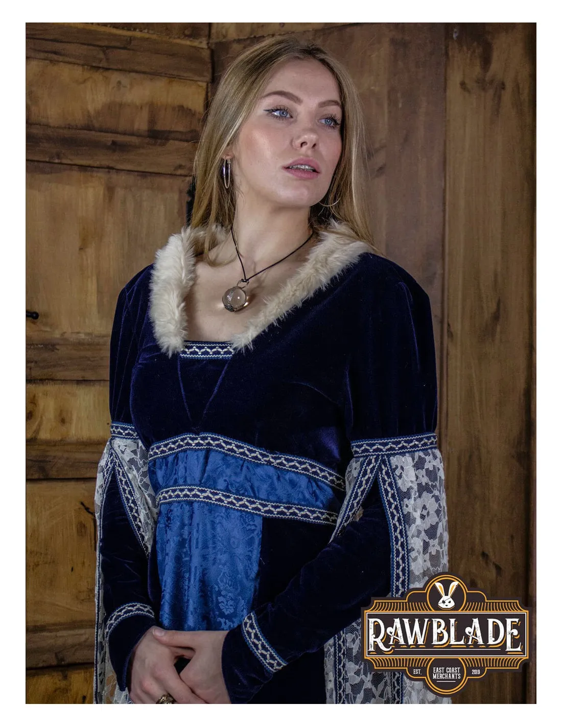 Robe Médiévale Courtisane Aura - Bleu ⚔️ Boutique Épées