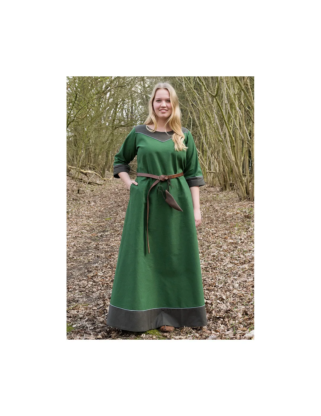 Robe médiévale en coton modèle Gesine, vert ⚔️ Boutique Épées