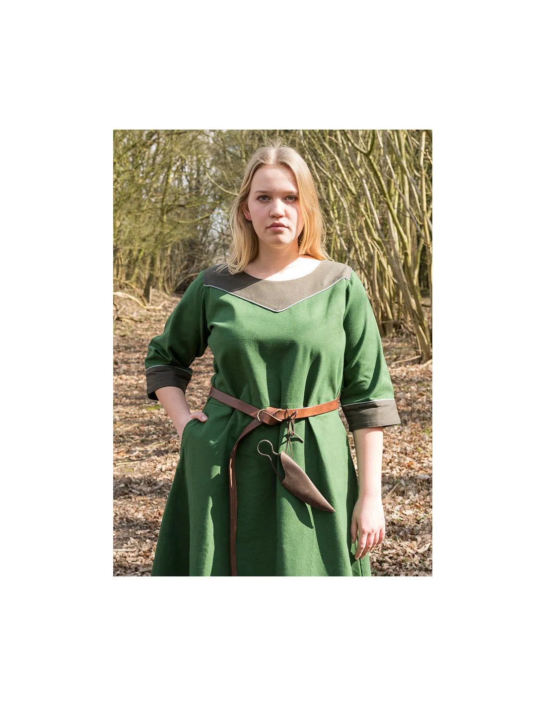 Robe médiévale en coton modèle Gesine, vert ⚔️ Boutique Épées