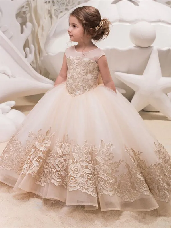 Robe Pour Mariage Fille Champagne Tulle Dentelle Robe Ceremonie Enfant