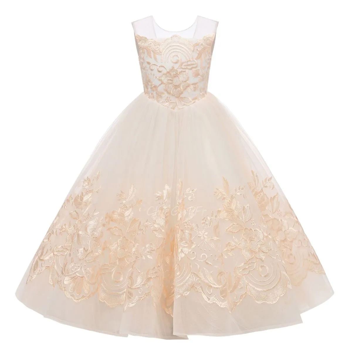 Robe Pour Mariage Fille Champagne Tulle Dentelle Robe Ceremonie Enfant