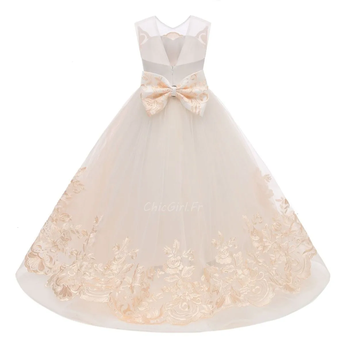 Robe Pour Mariage Fille Champagne Tulle Dentelle Robe Ceremonie Enfant