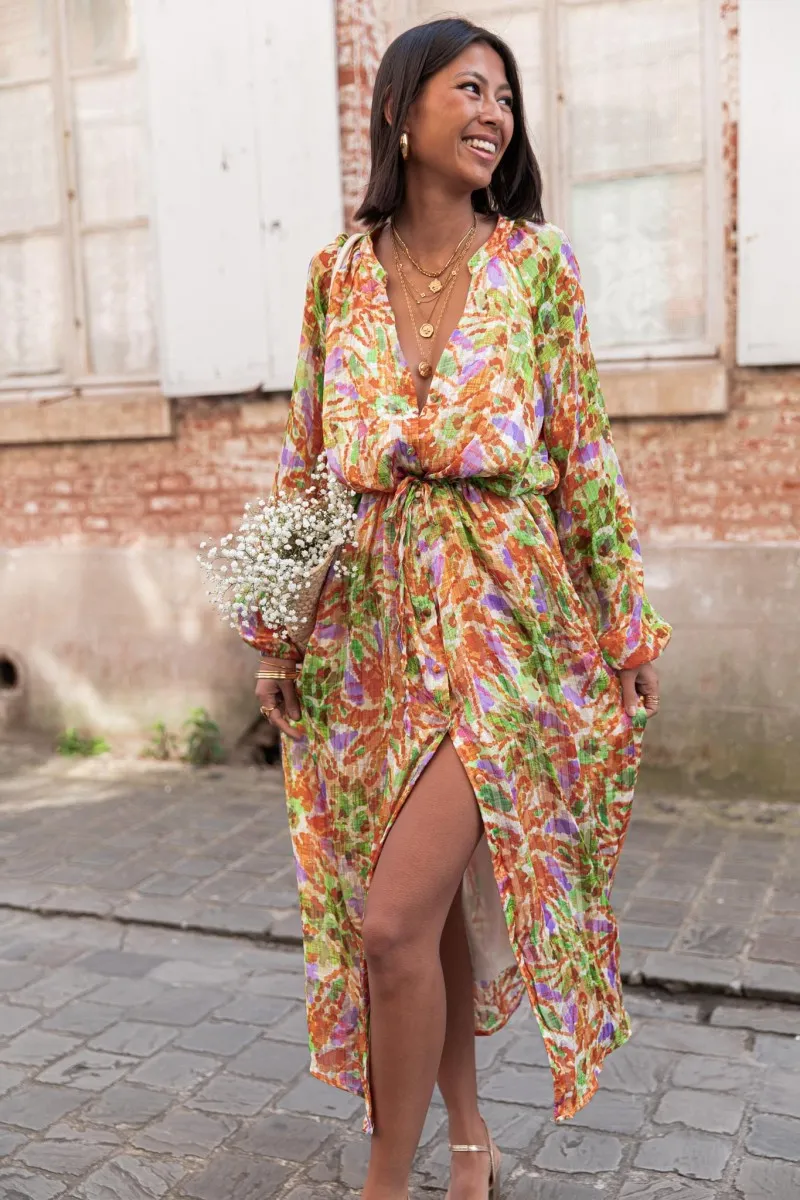 ROSALIE Multicolore Robe Longue lurex fente femme