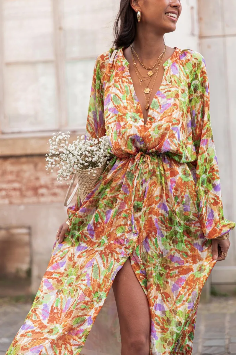 ROSALIE Multicolore Robe Longue lurex fente femme