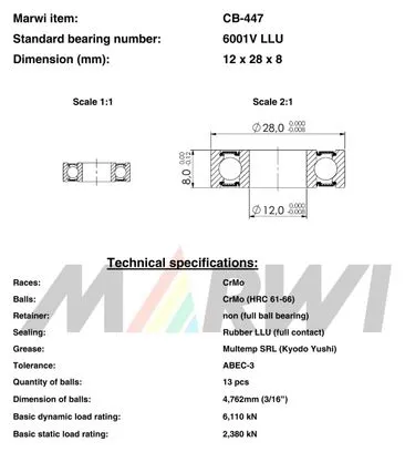 ROULEMENT MAX 6001V LLU 12x28x8 CB447 CB-447.