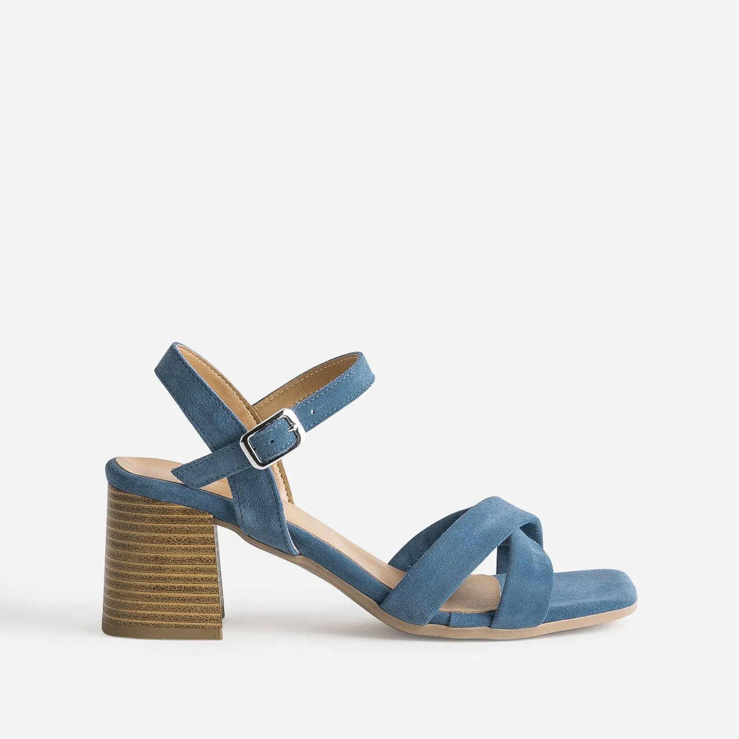 Sandale bleue cuir velours à talon - Sandales Femme | ERAM