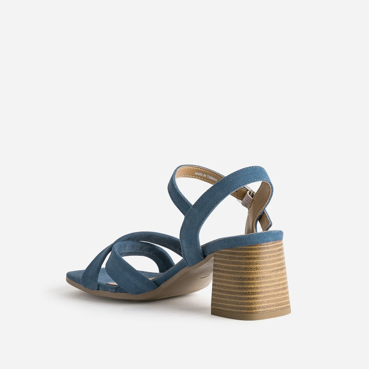 Sandale bleue cuir velours à talon - Sandales Femme | ERAM