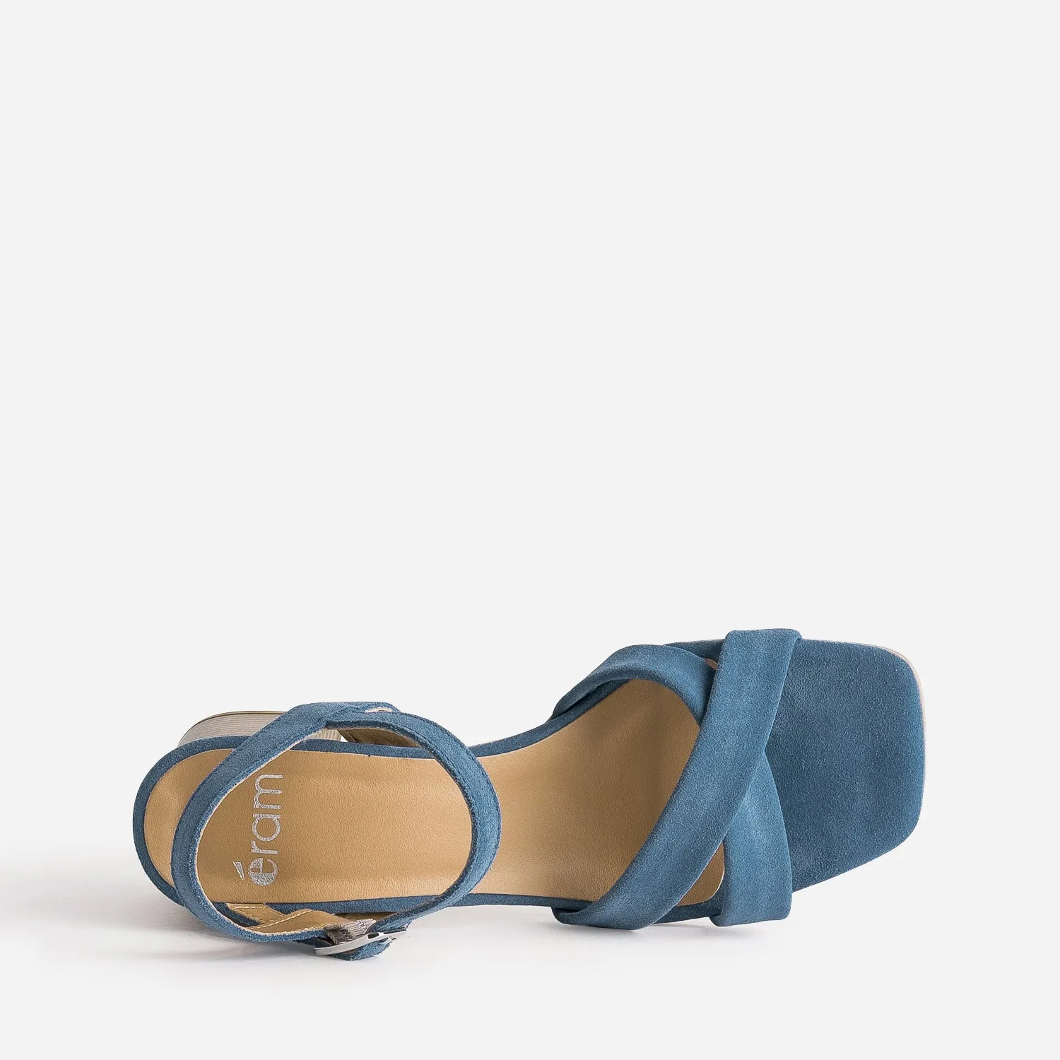 Sandale bleue cuir velours à talon - Sandales Femme | ERAM