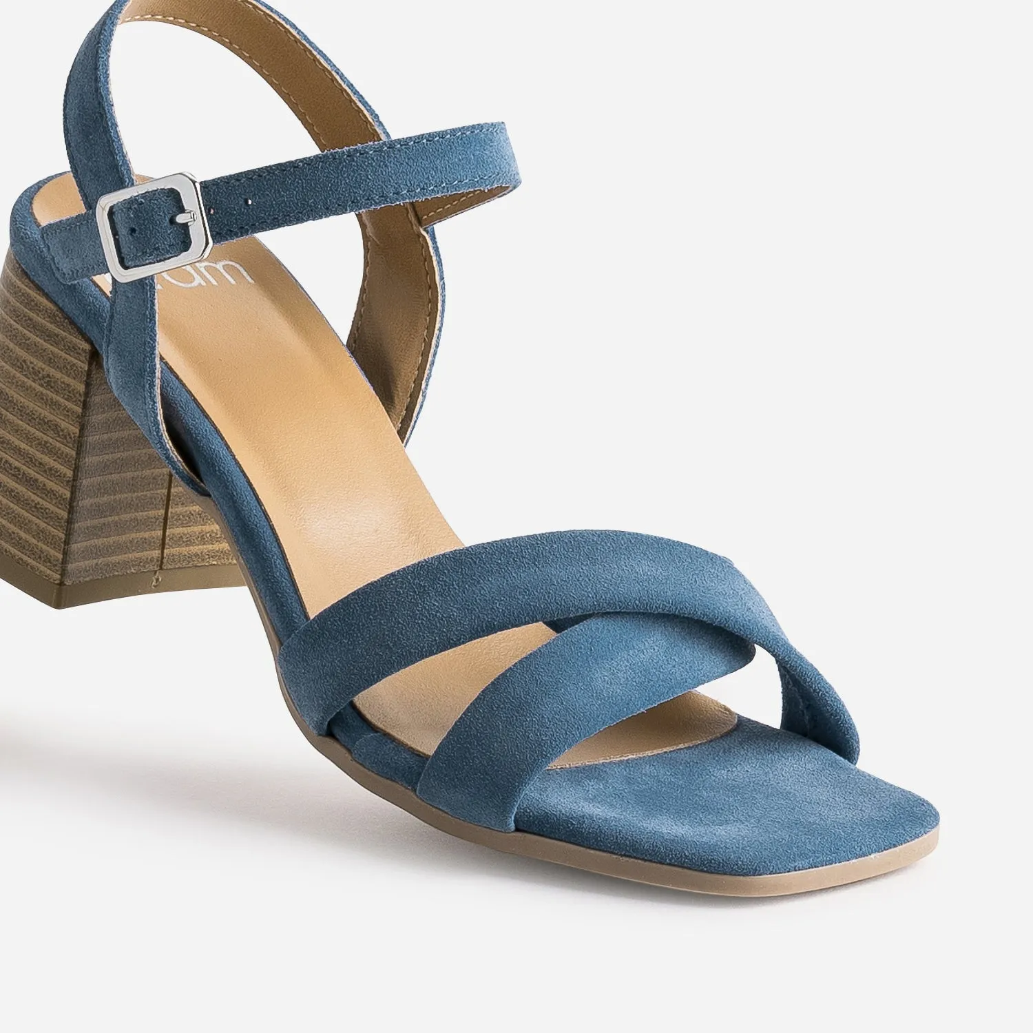 Sandale bleue cuir velours à talon - Sandales Femme | ERAM