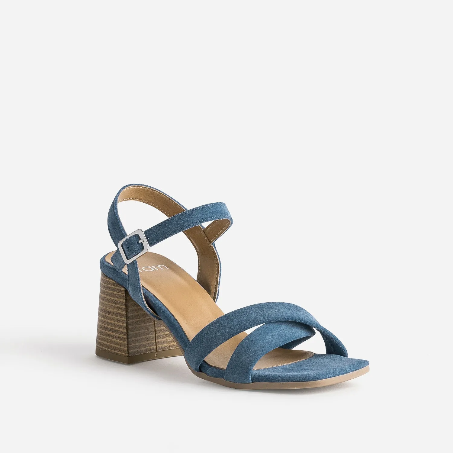 Sandale bleue cuir velours à talon - Sandales Femme | ERAM