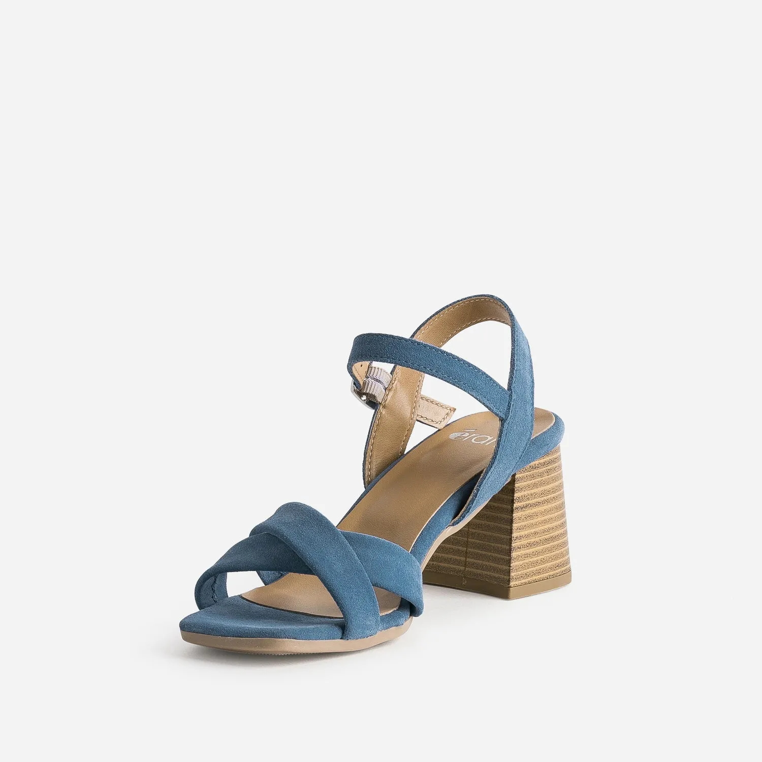 Sandale bleue cuir velours à talon - Sandales Femme | ERAM