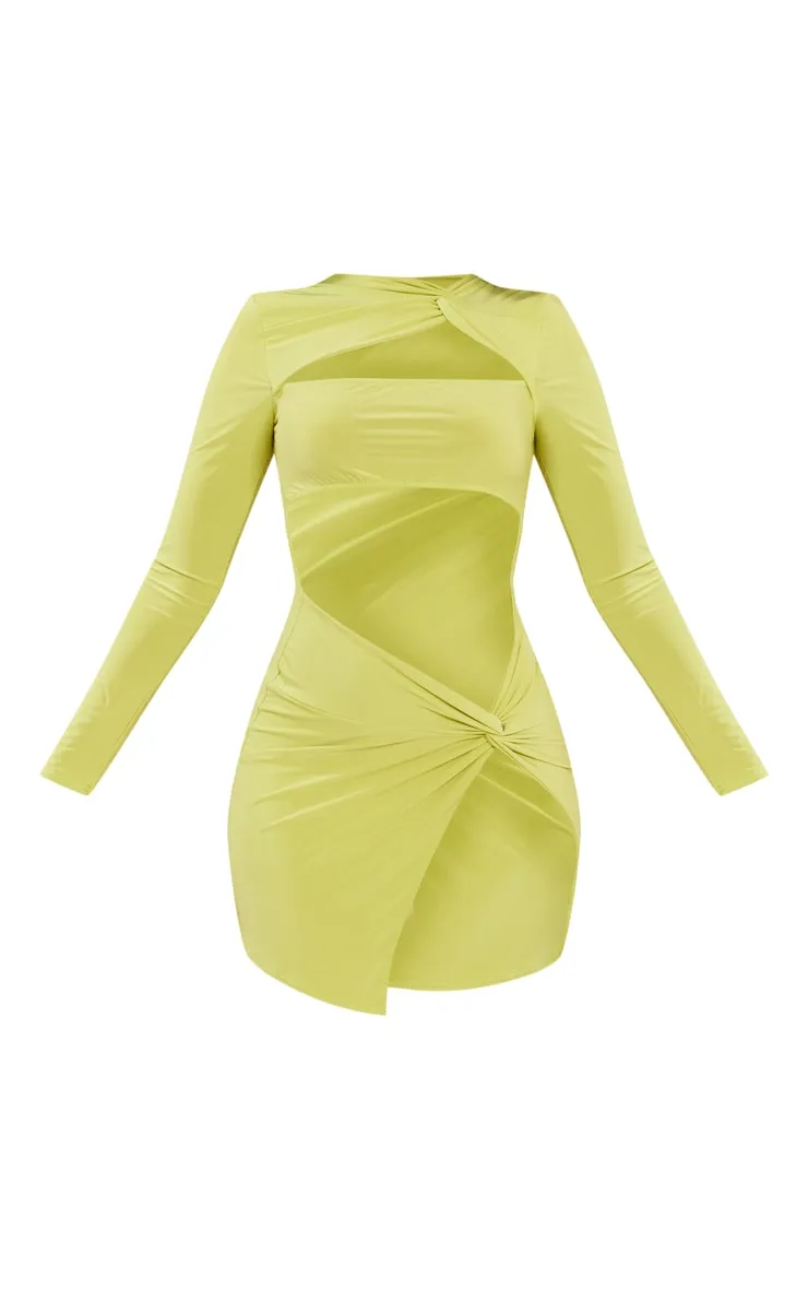 Shape mini-robe moulante découpée vert citron