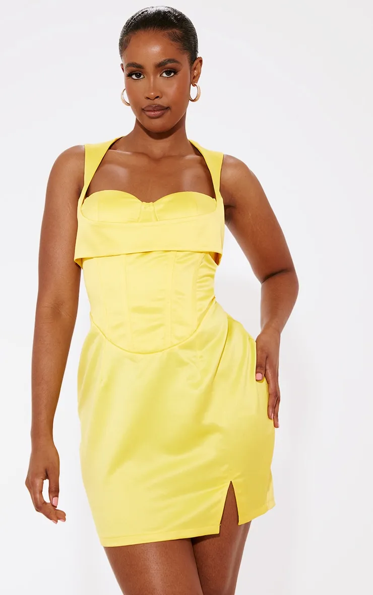 Shape Mini-robe satinée jaune structurée à détail corset