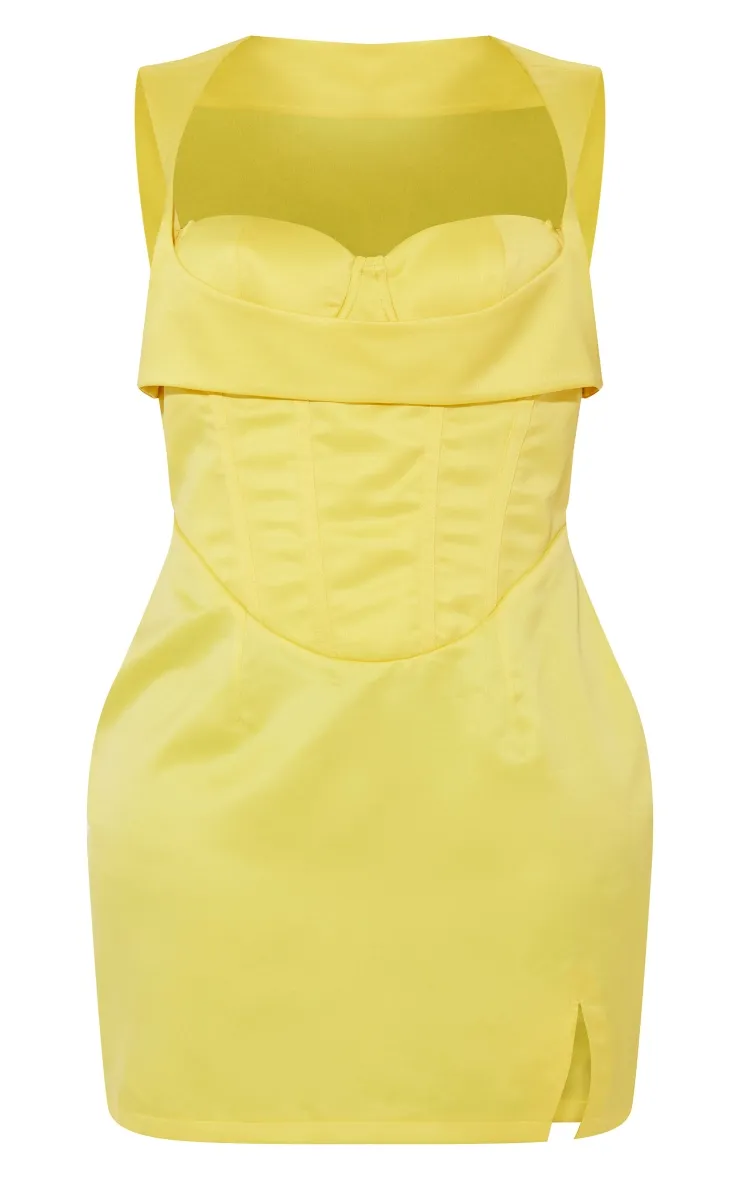 Shape Mini-robe satinée jaune structurée à détail corset