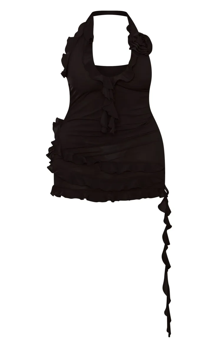 Shape Mini-robe tissée noire dos nu à volants
