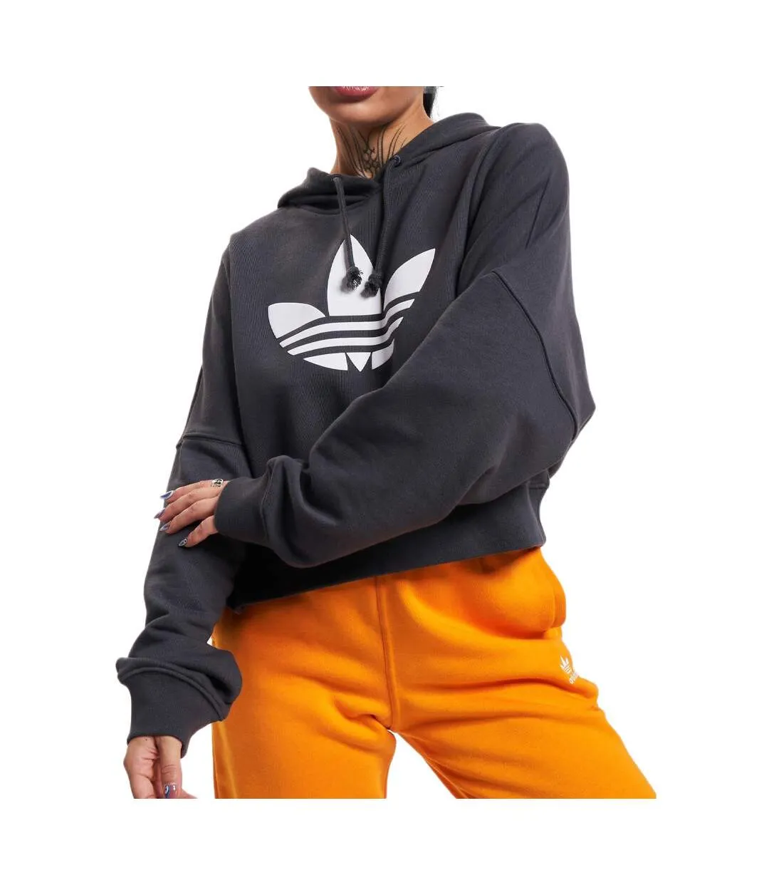 Sweat Noir Femme Adidas Cropped Hoodie