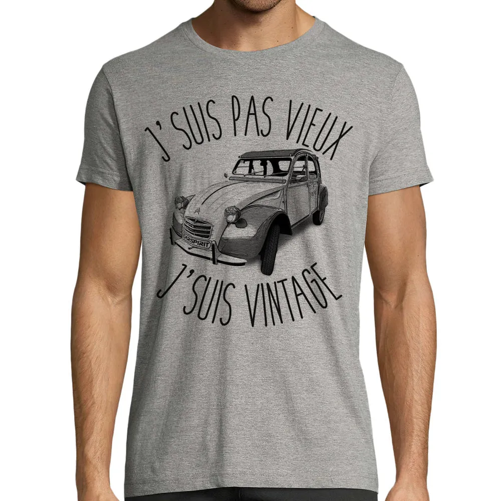 T-Shirt Blanc Homme manches courtes | voiture 2 cv, J'suis Pas Vieux j'suis Vintage | idée cadeau Papi