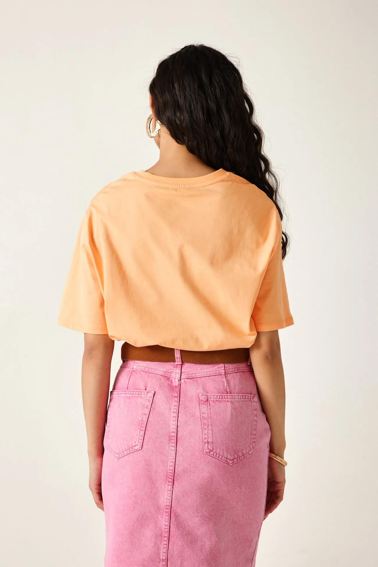 T-shirt cœur brodé Femme - Orange