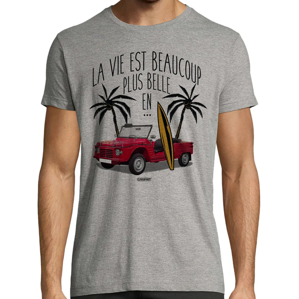 T-Shirt Homme humour Voiture | La vie est plus belle en Mehari | 100% coton, Manches courtes, tissu épais