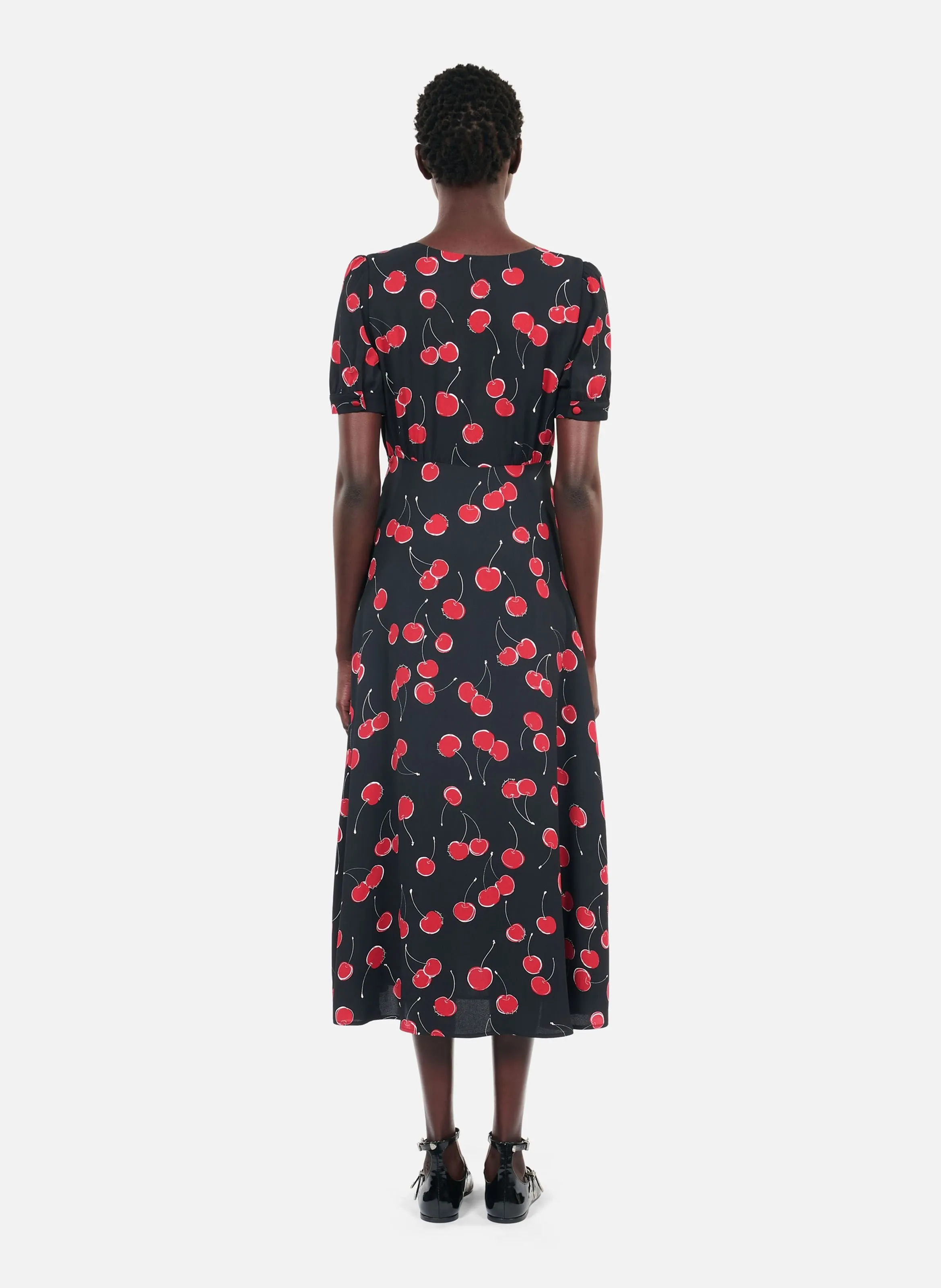 THE KOOPLES  Robe longue col v imprimé cerise - Noir